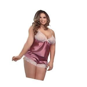 Magic Silk Exposed Cami Set Sexy Sheer Top Rose Ever After Lace Trim‎ Size Large
